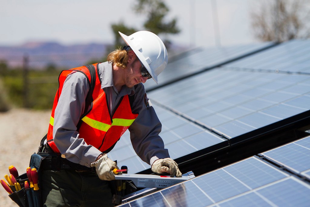 Solar panel alignment and racking layout inspected for constructability